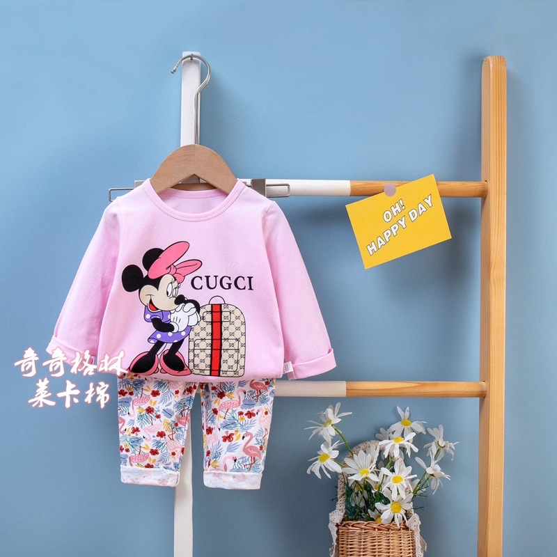 ( QiQi bé gái 8-15kg) Đồ bộ bé gái quảng châu xuất hàn Quần áo dài tay trẻ em QiQi chất cotton cho bé gái (0-3 tuổi)