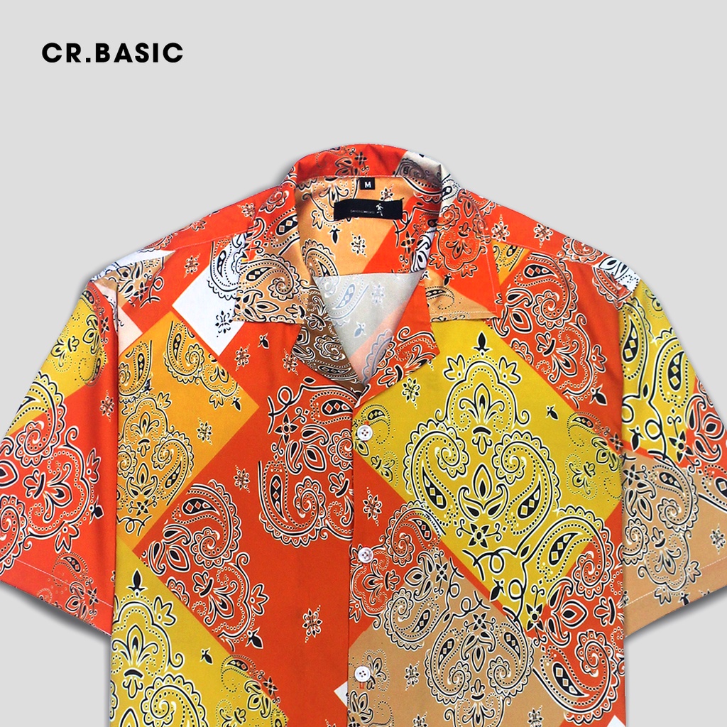 Áo sơ mi tay ngắn nam nữ CR.BASIC form rộng sơ mi họa tiết ngắn tay unisex cộc tay