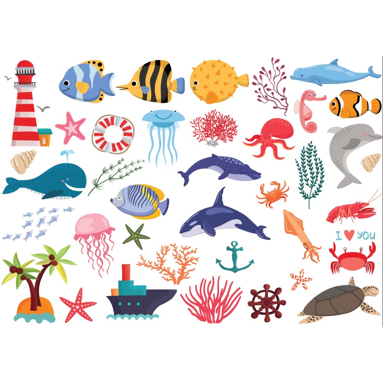 Sticker dán động vật chó mèo vui nhộn, cá biển trang trí vở, góc học tập, sổ dán ảnh