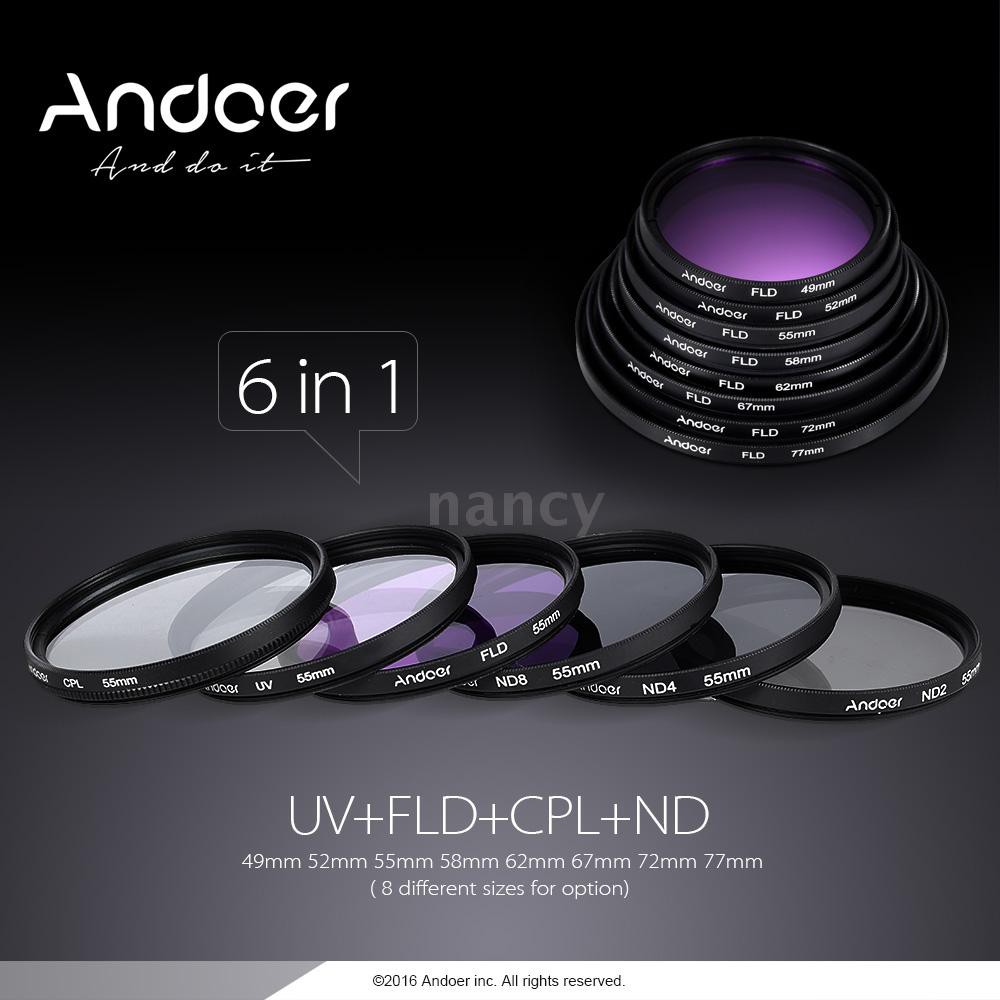 Bộ ống kính lọc Andoer 52mm UV+CPL+FLD+ND(ND2 ND4 ND8) kèm túi đựng