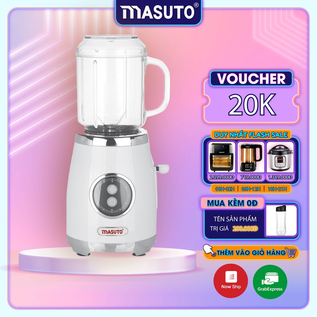 Máy xay sinh tố đa năng Masuto Blender 2 cối 0,6L say đá hạt siêu nhuyễn mịn chỉ 10s XAY SINH TỐ