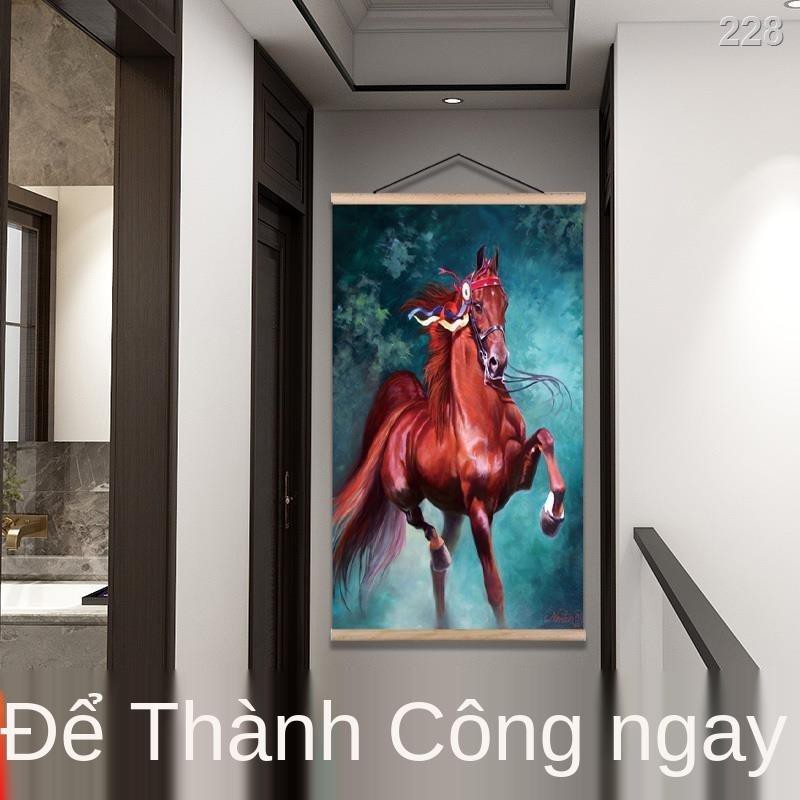 Vandu Đỏ Tám Con Ngựa Hình Gỗ Rắn Cuộn Tranh Trang Trí Lối Vào Nhà Treo Ánh Sáng Sang Trọng Hộp Đồng Hồ Bao Gồm Mặt Dây