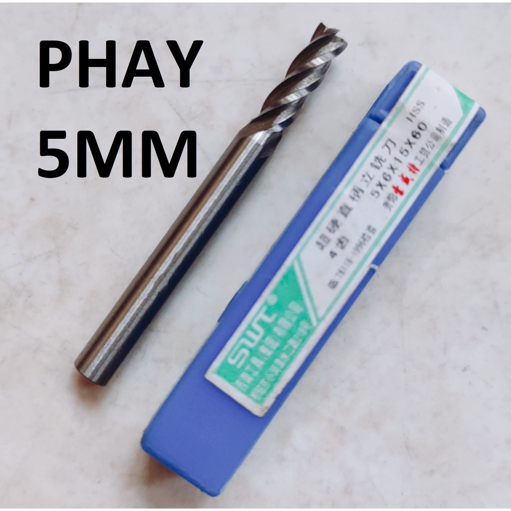 Mũi phay 5mm, 4 me cắt, chất liệu thép gió