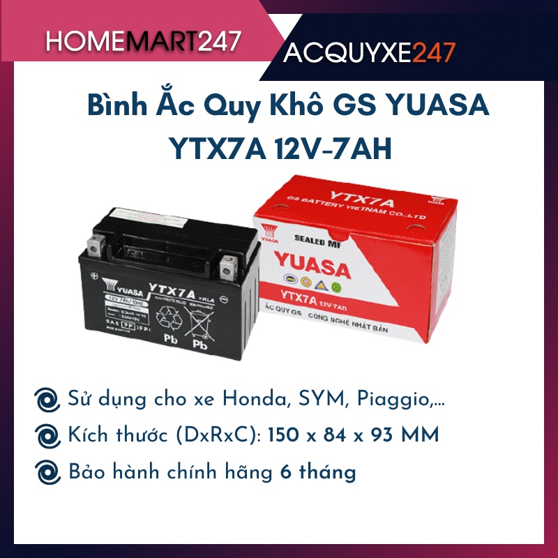 BÌNH ẮC QUY XE MÁY GS YUASA YTX7A 12V-7AH NEW