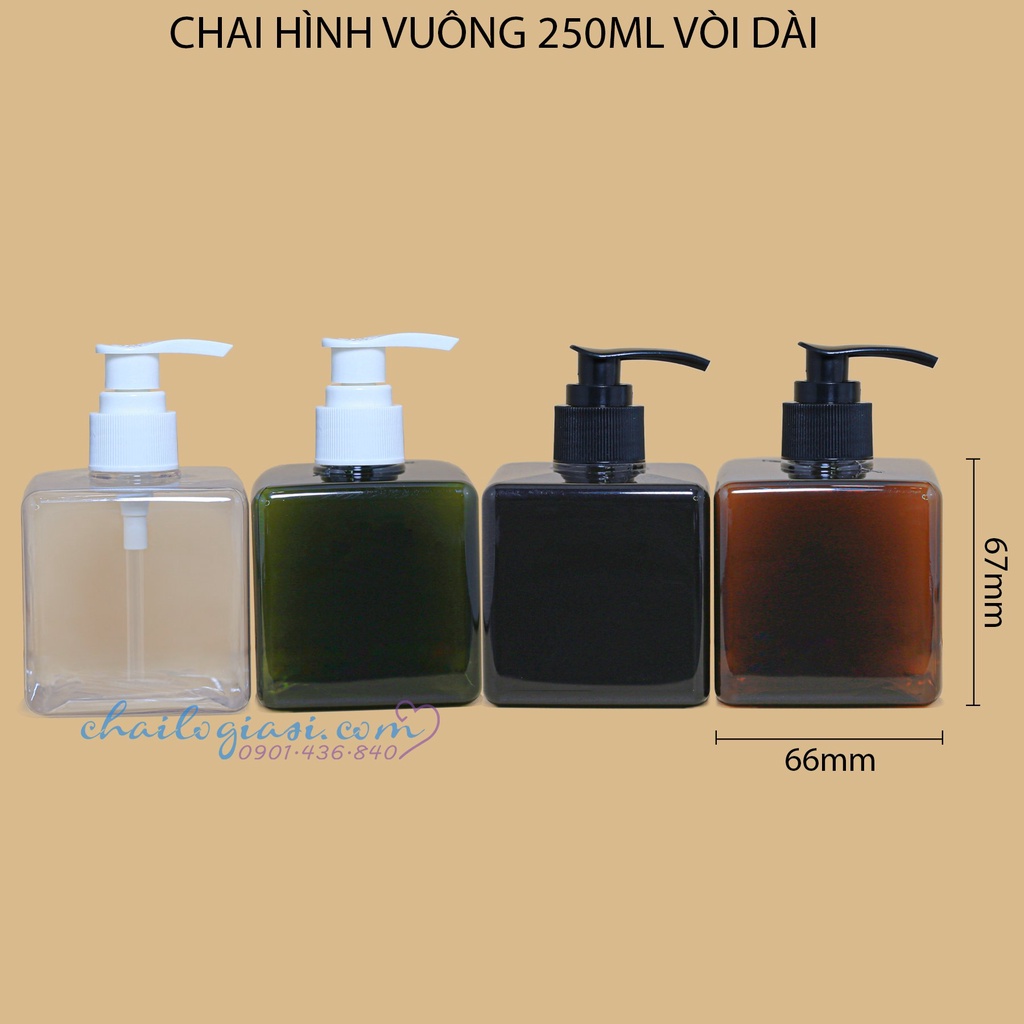 CHAI NHỰA 250ML HÌNH VUÔNG NHIỀU LOẠI VÒI