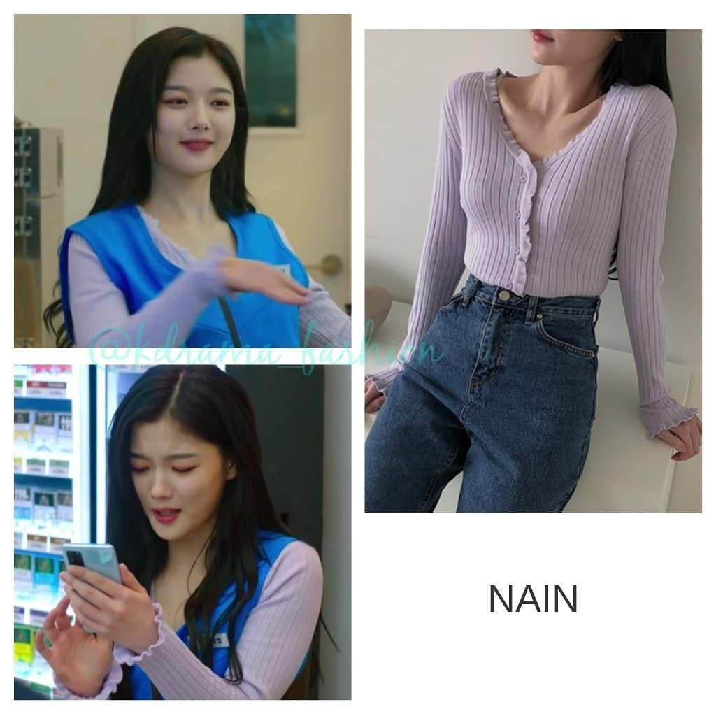Áo Kim Joo Jung cửa hàng tiện lợi len tăm body cổ cúc tay rúm sexy bánh bèo xinh đẹp dạo phố thu đông