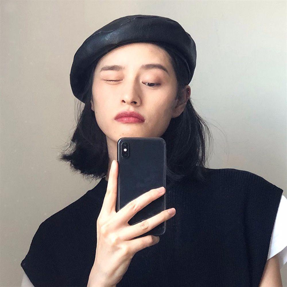 MXGOODS Mũ Beret Da PU Thiết Kế Đơn Giản Phong Cách Retro