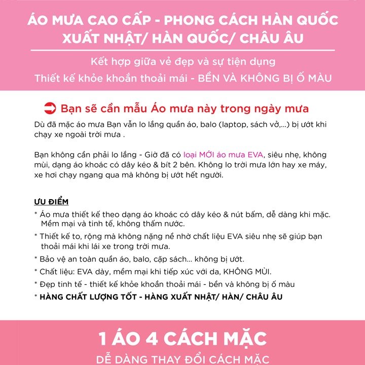 Áo mưa 1 đầu trong suốt EVA cao cấp KH94 Shalla