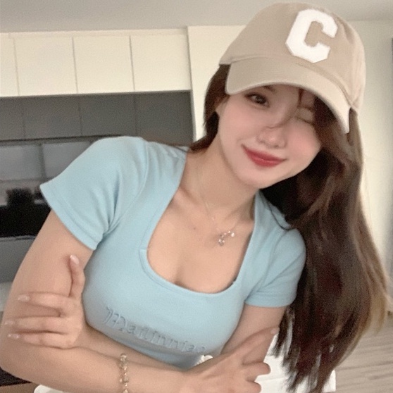 Áo kiểu croptop ZHELIHANGFEI dệt kim tay ngắn cổ vuông phong cách Mỹ quyến rũ thời trang dành cho nữ