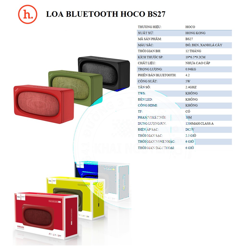 Loa Bluetooth HOCO BS27 Black/Green Chính hãng (5W, v4.2)  âm thanh cực hay bảo hành 12 tháng 1 đổi 1