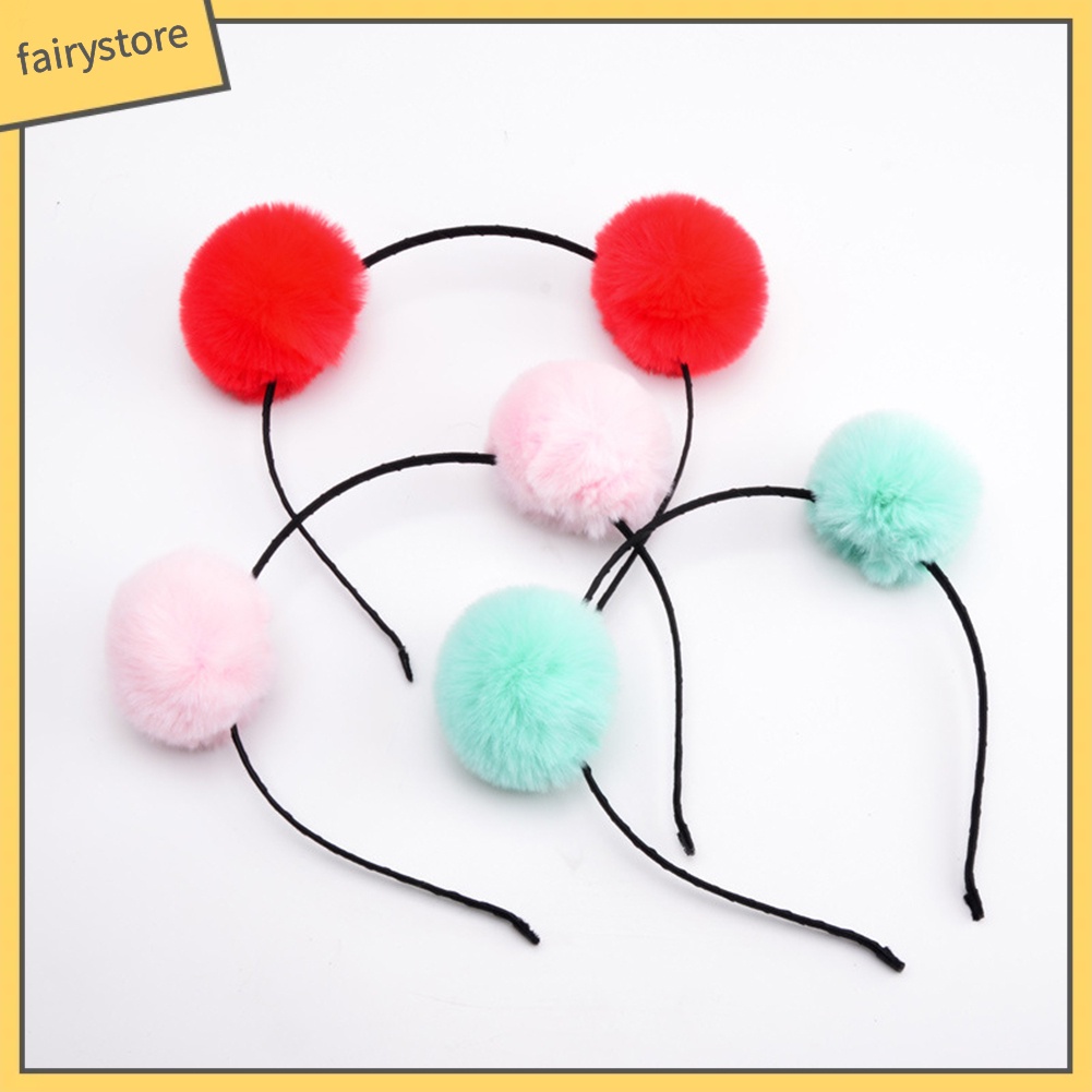 Băng Đô Cài Tóc Hình Tai Thỏ Phối Cục Bông Đáng Yêu Dành Cho Bé Gái