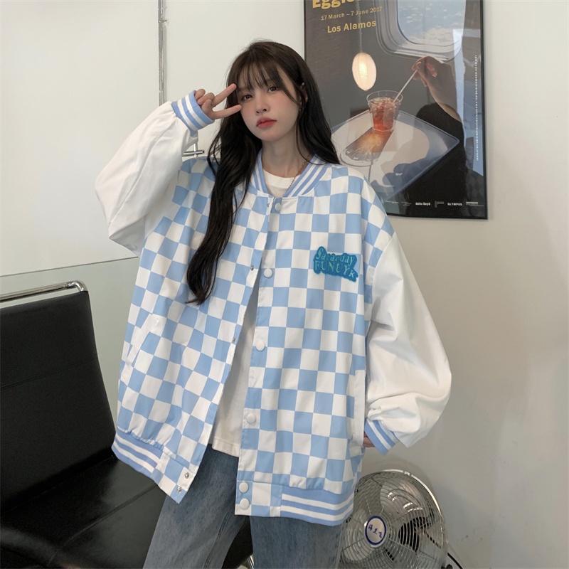 ZHELIHANGFEI Áo Khoác Cardigan Dài Tay Họa Tiết Ca Rô Thời Trang Dành Cho Nữ