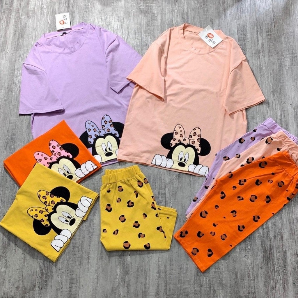 Đồ bộ nữ chất cotton 100% co dãn đanh mịn Mickey quần ngố lửng | BigBuy360 - bigbuy360.vn