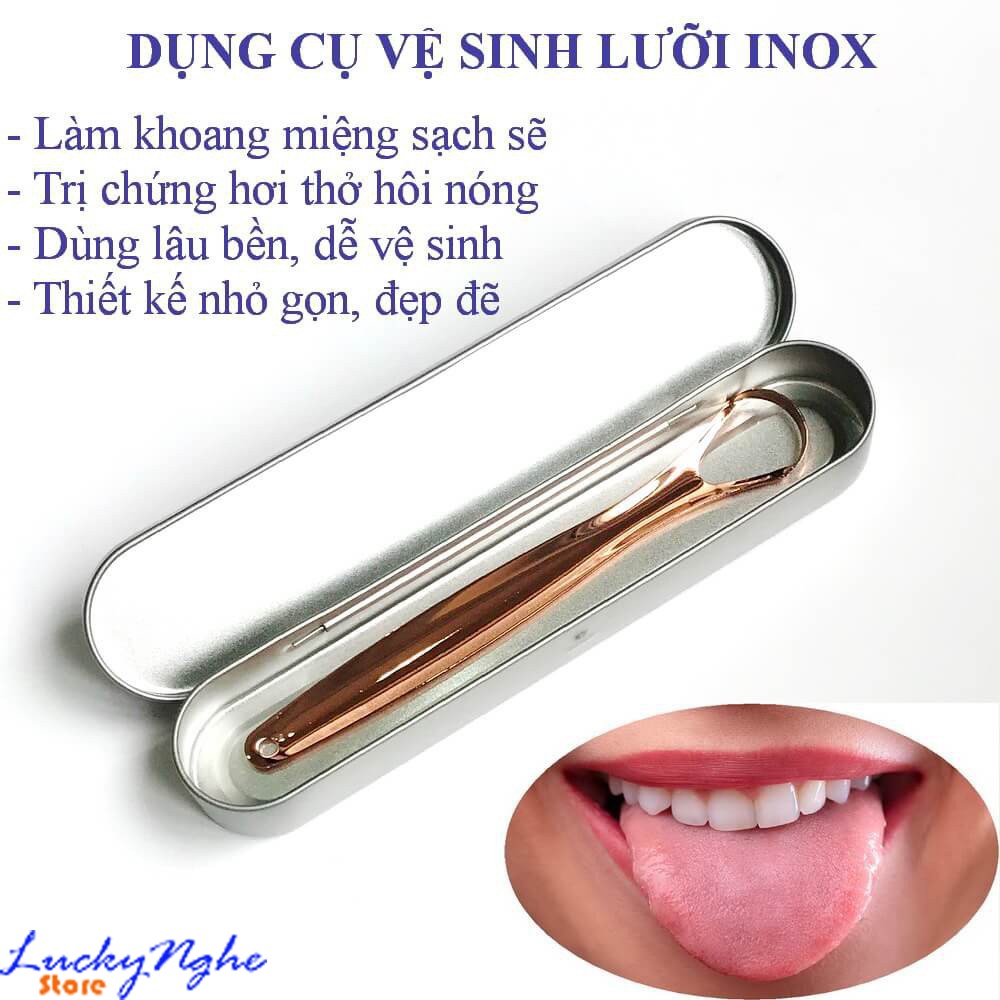 Dụng cụ nạo lưỡi, cạo lưỡi, vệ sinh lưỡi người lớn bằng inox, thép không gỉ hết rêu lưỡi, hơi thở hôi tặng kèm hộp