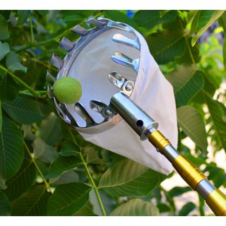 [ HÀNG LOẠI 1] Dụng Cụ Hái Trái Cây Trên Cao kèm Túi Vải Chuẩn 16 CM, Vợt Hái Quả Bằng Kim Loại Siêu Chắc
