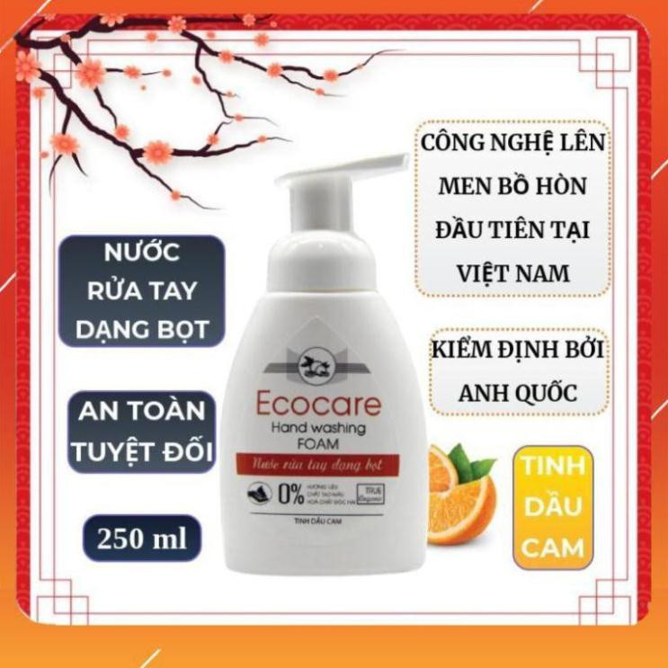 Nước rửa tay tạo bọt Hữu cơ Bồ hòn 250ml, Nước rửa tay diệt khuẩn hương Cam Ecocare [Tặng vỏ tạo bọt