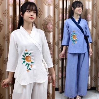 Đồ Lam Đi Chùa # Xéo Nơ Thêu # Vải Cao Cấp# Quần Áo Nữ  # Đồ Bộ Nữ