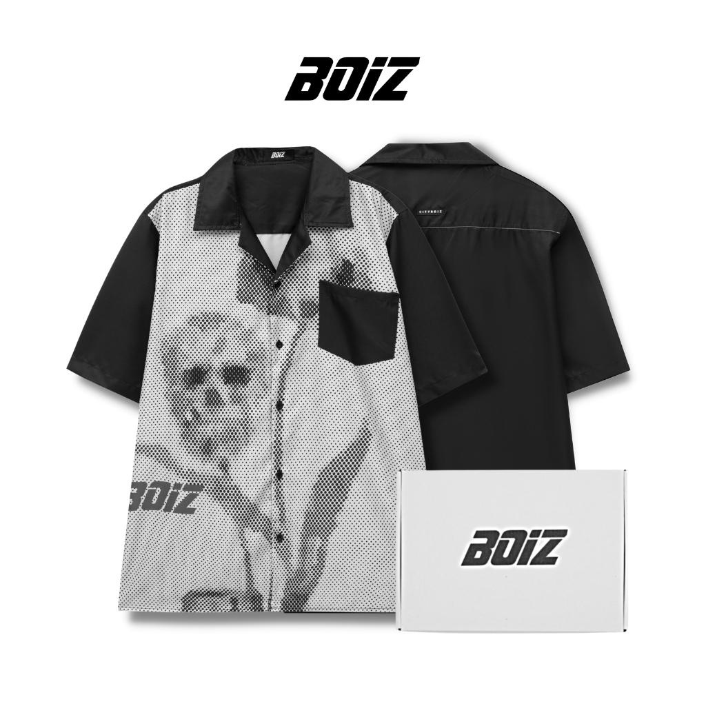 Áo sơ mi họa tiết nam nư unisex form rộng SKULL HAND chất liệu lụa CNK