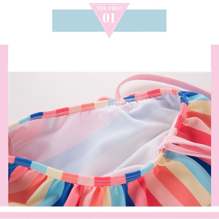 - Đồ bơi một mảnh kẻ sọc màu cầu vồng cho bé gái - NINEDRA