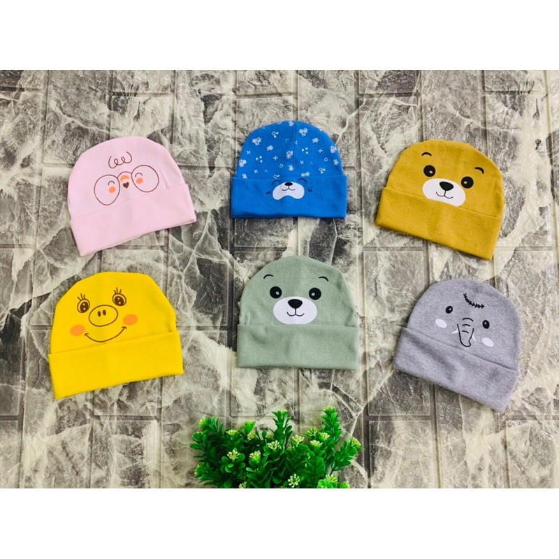 Mũ cotton sơ sinh mỏng 1 lớp mùa hè