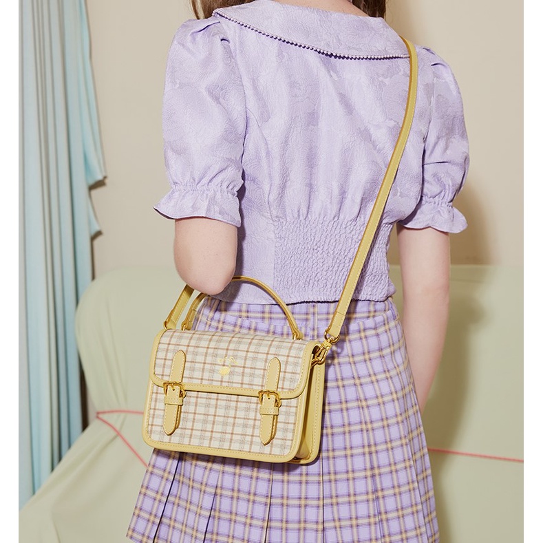 Túi xách nữ đẹp Just Star thời trang phối sọc caro hình thêu trái chanh ViAnh Store 172877