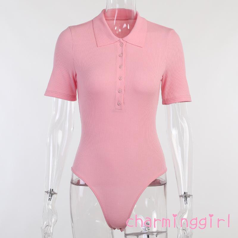 Bộ Áo Liền Quần Tay Ngắn Cổ Polo Cài Nút Màu Trơn Thời Trang Cho Nữ | BigBuy360 - bigbuy360.vn