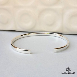 Lắc tay nam Bạc Handmade.Vòng tay trơn cuff dáng hở Bạc Handmade