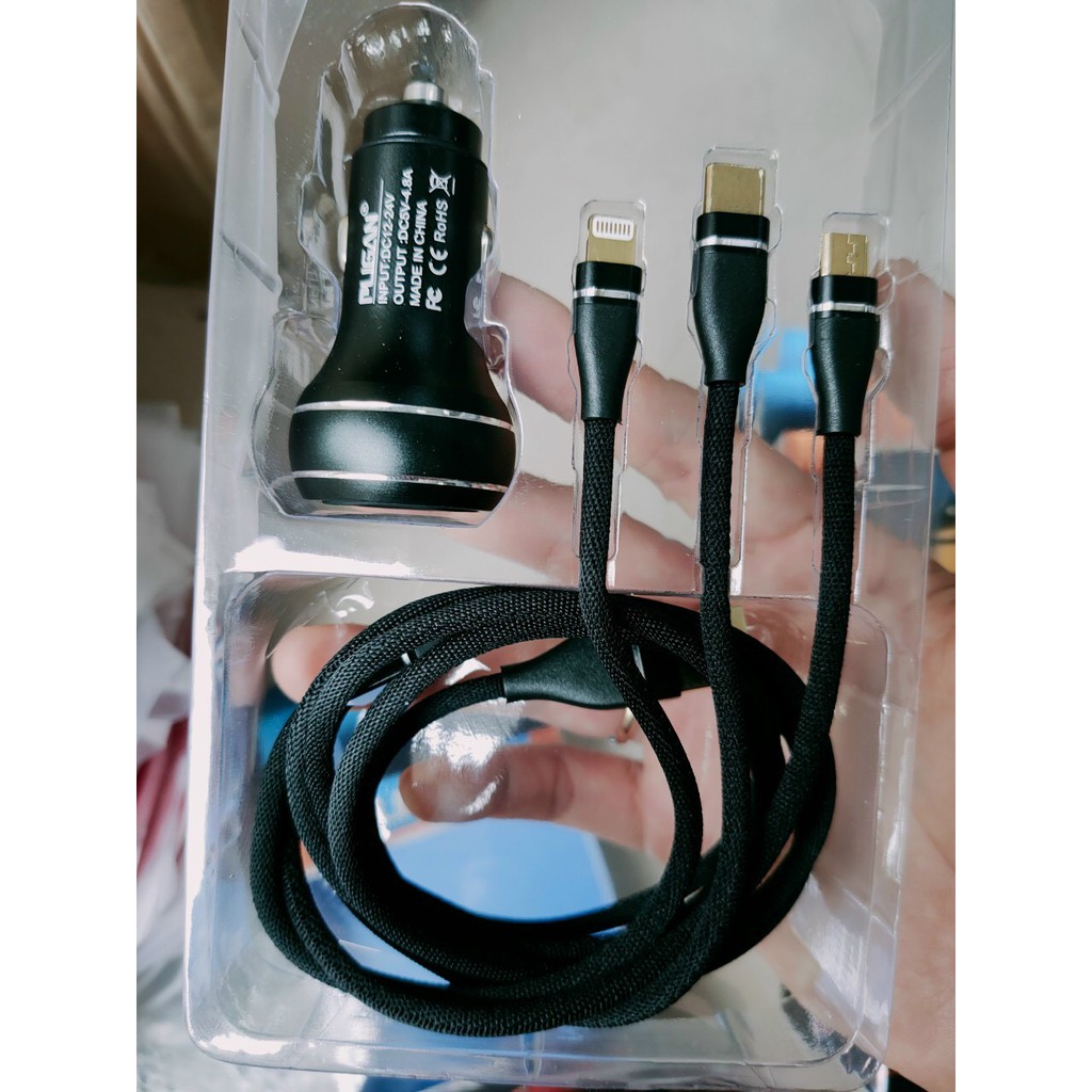 Tẩu sạc ô tô 3 đầu với 2 chức năng sạc thông minh và sạc siêu tốc 4.8A - giao mầu ngẫu nhiên