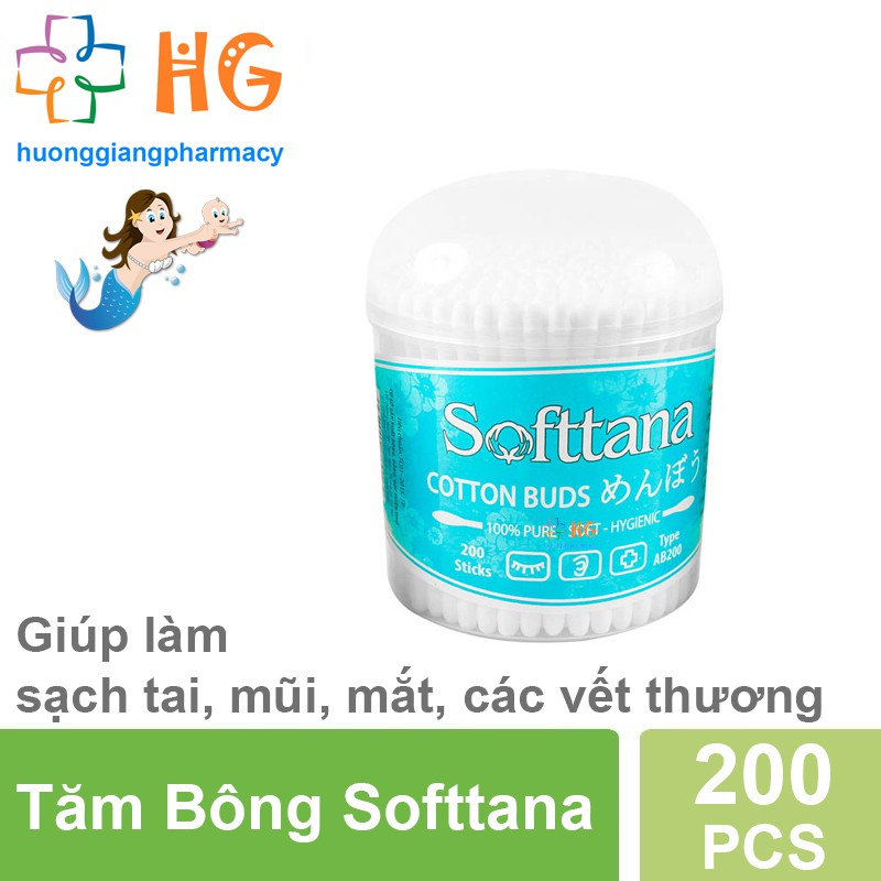 Tăm bông Softtana người lớn AB200 (Lọ 200 que)