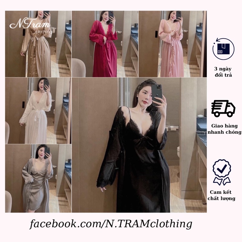 ĐẦM NGỦ LỤA LATIN/ SET ĐẦM NGỦ KÈM ÁO CHOÀNG FREESIZE 40-65kg