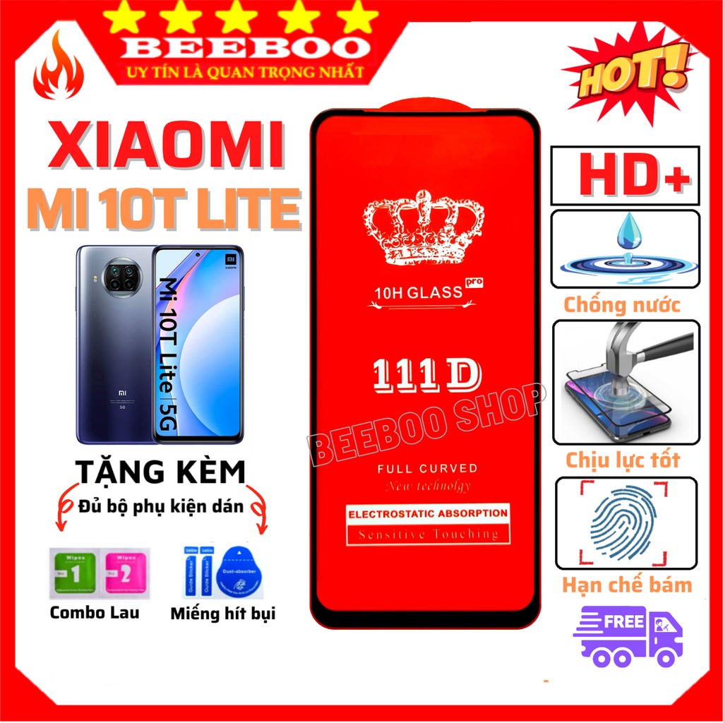 111D Mới Kính Cường Lực Xiaomi Mi 10T Lite - Full màn hình và trong suốt - Độ cứng 10H - Bảo hành 1 đổi 1.