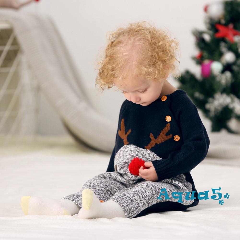 Áo len liền quần hình tuần lộc phong cách Giáng Sinh cho bé trai và bé gái