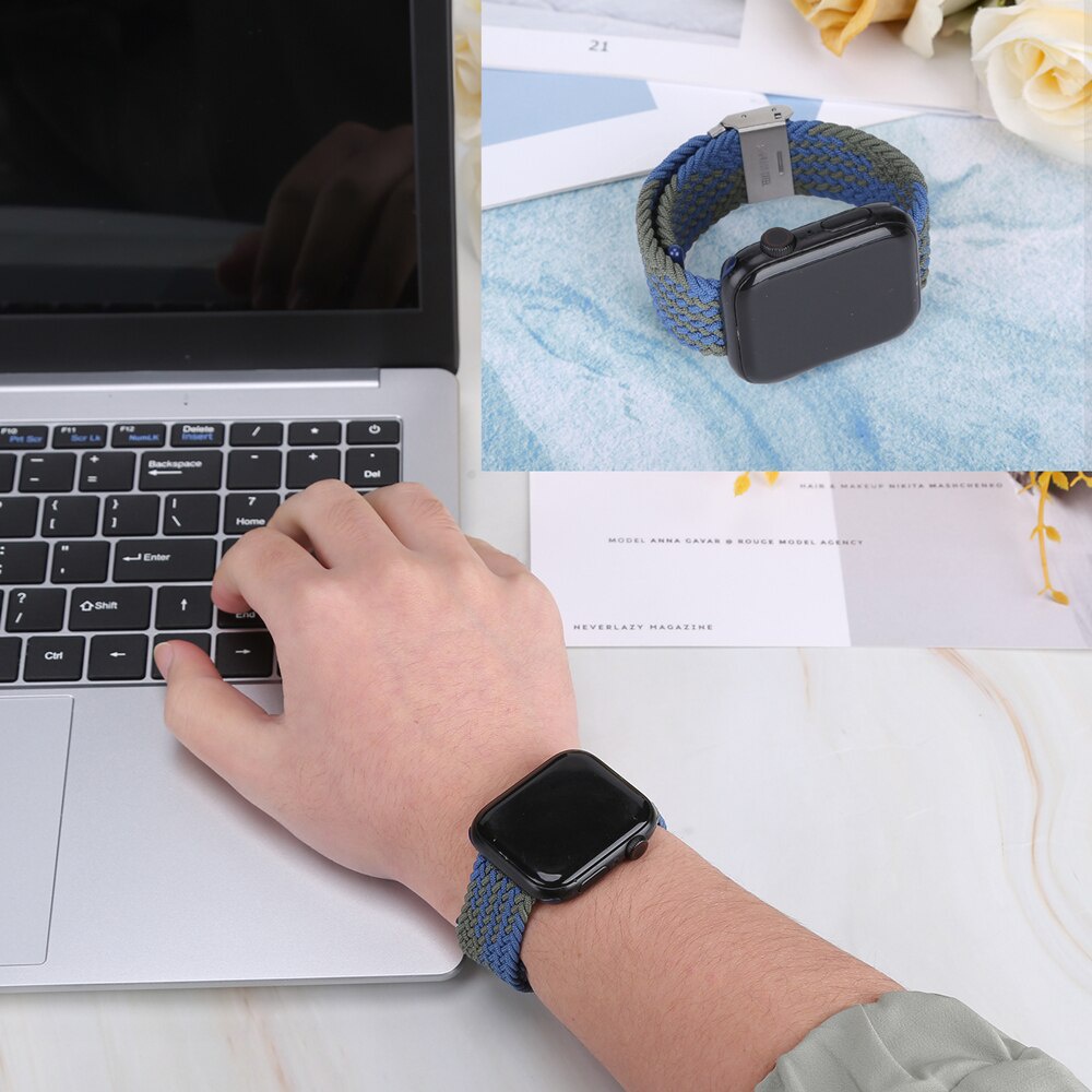 Dây Đeo Đồng Hồ Dạng Bện Bằng nylon Co Giãn Cho iwatch 44mm 40mm 45mm 41mm 42mm series 7 6 5 4 3 SE
