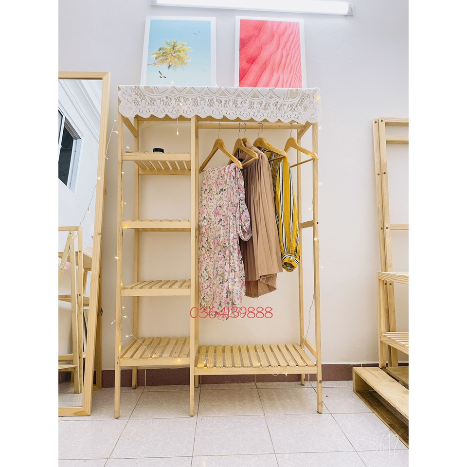┅●Kệ treo quần áo gỗ,tủ đồ áo,giá gỗ thông Mỹ 2 ngăn Hương Anh Decor