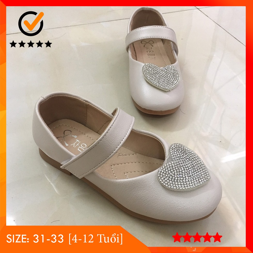 Giày Bé Gái Kiểu Dáng Búp Bê Công Chuấn Màu Trắng Sữa Có Quai Dán Thuận Tiện Kiểu Thiết Kế Kid Shoes Hàn Quốc