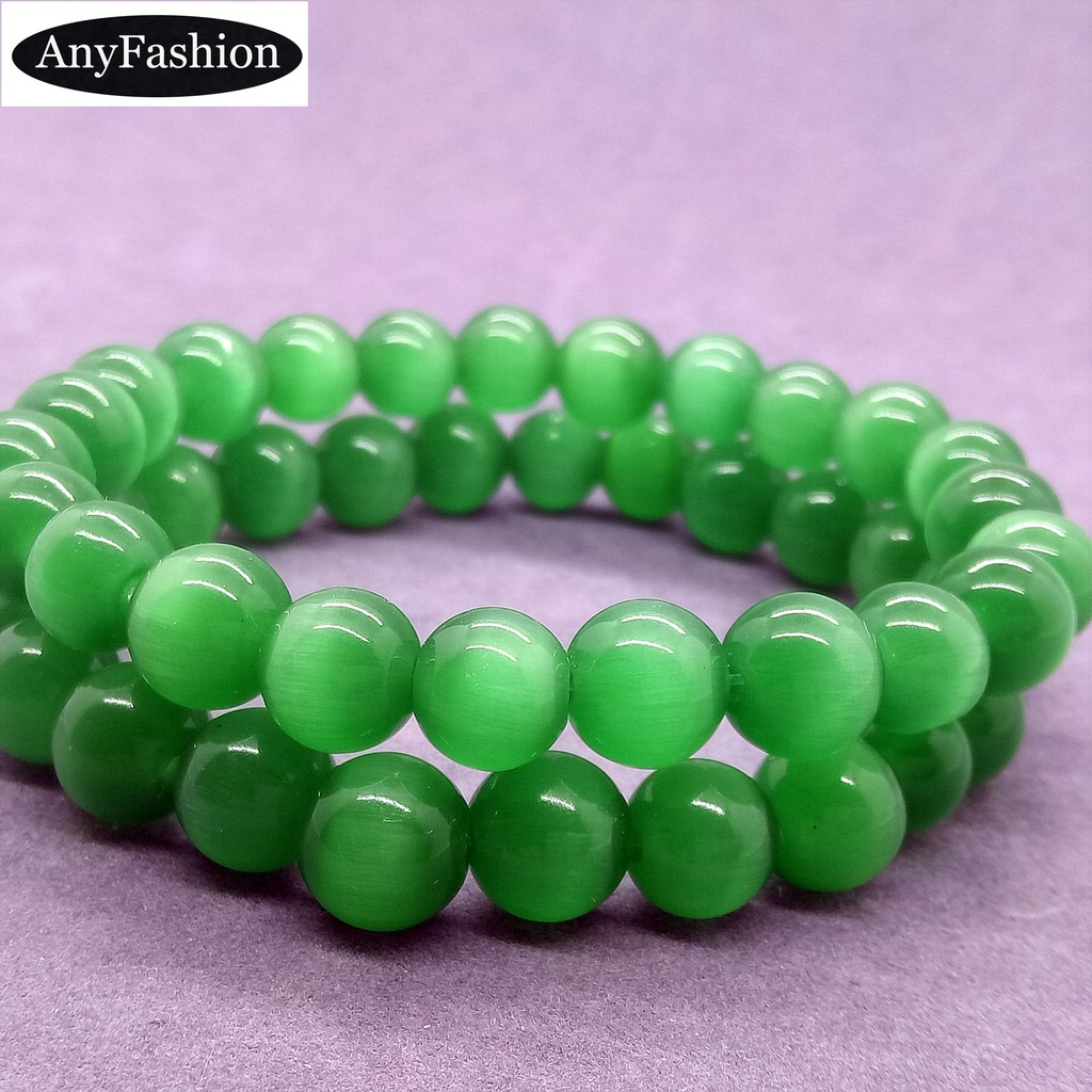 Vòng Tay Mắt Mèo May Mắn Màu Xanh Lá 6-12mm Cho Nữ