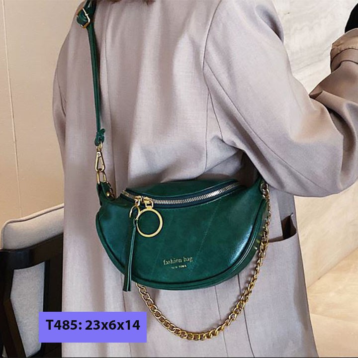 Túi bao tử đeo chéo da trơn cho nữ đeo bụng đeo trước ngực khóa tròn cá tính T485 | BigBuy360 - bigbuy360.vn