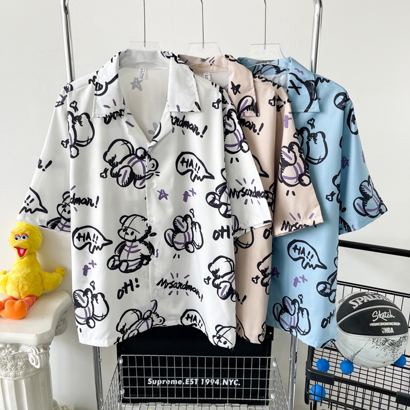 Áo Sơ Mi Mỏng Dáng Rộng Tay Cộc Thoáng Khí In Họa Tiết Hoạt Hình Thời Trang Mùa Hè 2022 Cho Nam