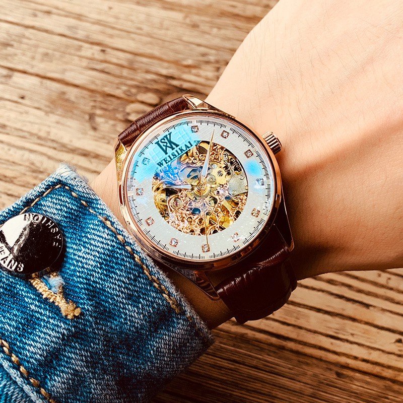 Đồng Hồ Nam Cơ Nam Lộ Máy Automatic Chính Hãng WEISIKAI TD3 Dây Da Cao Đẹp Sang Trọng Giá Rẻ Tặng Kèm Vòng Tỳ Hưu