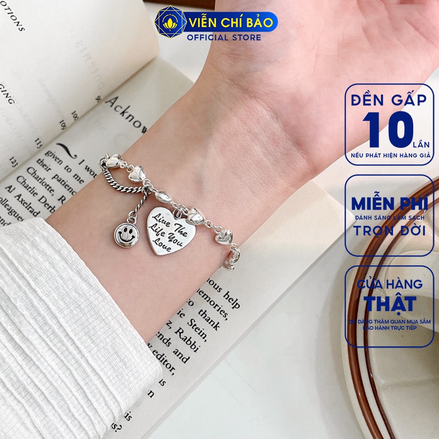 Lắc tay bạc nữ tim xích charm mặt cười chất liệu bạc 925 thời trang phụ kiện trang sức Viễn Chí Bảo L000127