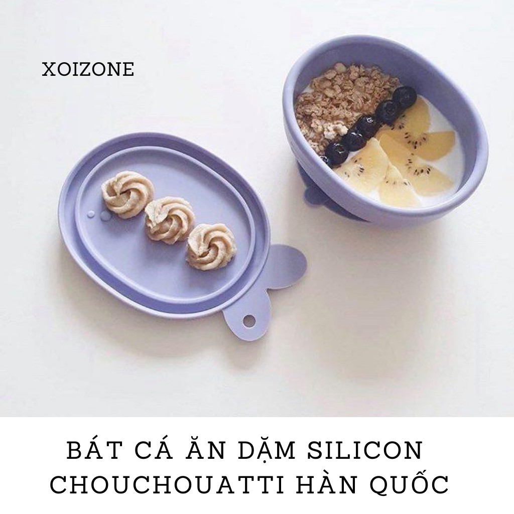 Bát cá silicon đế hít Chouchouatti Hàn Quốc (kèm nắp)