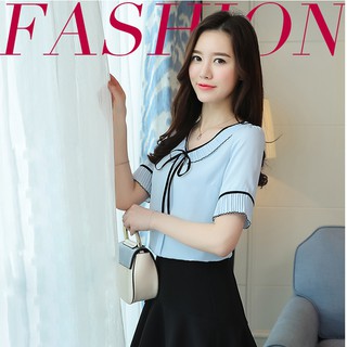 Áo kiểu nữ thắt nơ viền đen dễ thương BTK05