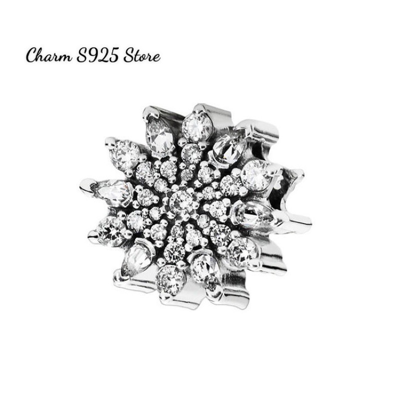 charm pan hoa tuyết đính đá trắng bạc s925 cao cấp
