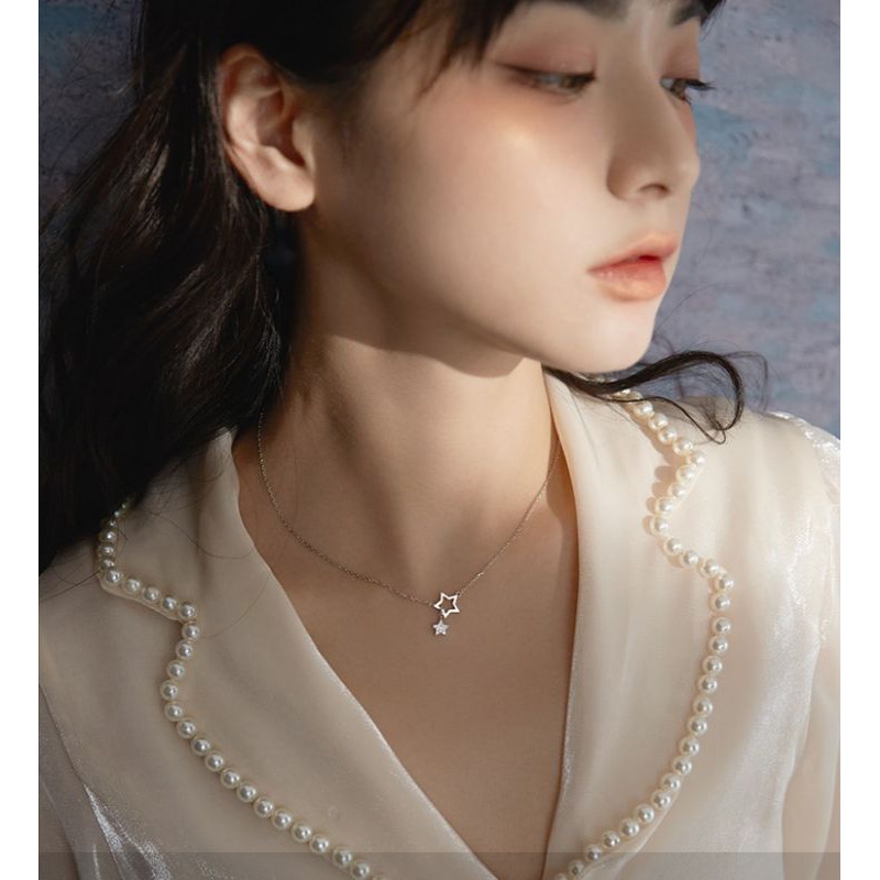 Vòng cổ nữ bạc S925 - Dây chuyền bạc nữ S925 hình ngôi sao lấp lánh dễ thương Vườn Trang Sức VTSDC0107