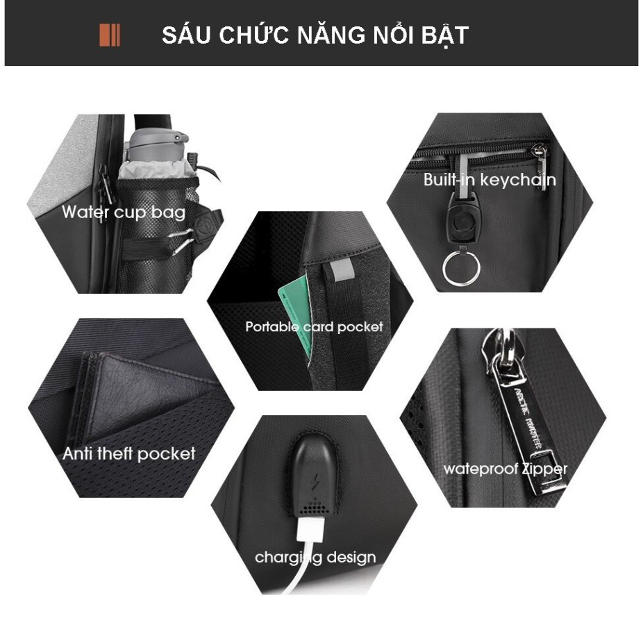 NDA Balo Laptop Chống Trộm Arctic Hunter B00208, Chống Nước kèm cổng sạc USB 50 L670