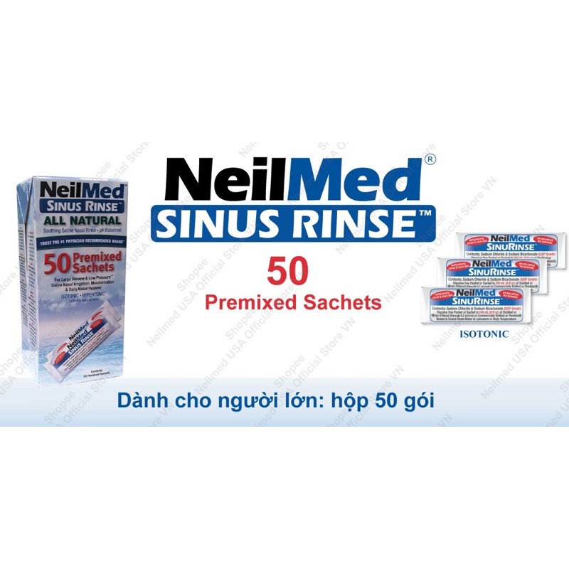 Gói Hỗn Hợp Muối Rửa Mũi Người Lớn NeilMed SinusRinse Adult 50 Sachets  ( Hộp 50 gói)