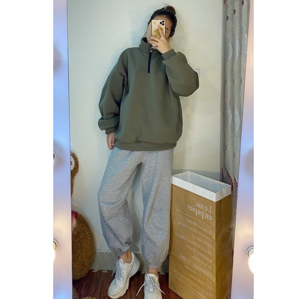 Áo nỉ cổ lọ lót lông nữ ♥ Áo Sweater khóa kéo cổ đơn giản form rộng ulzzang dáng dài tay bo nữ HOT ♥ | BigBuy360 - bigbuy360.vn