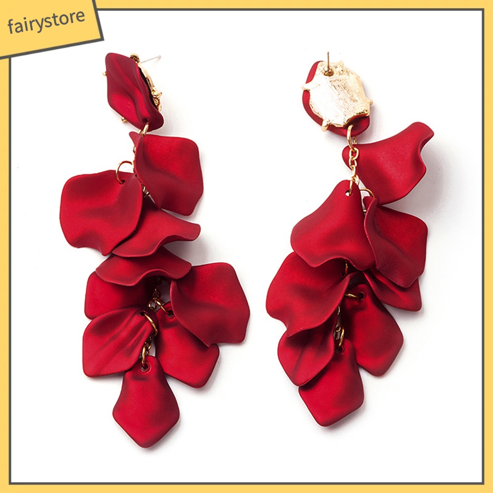 Khuyên tai dáng dài mặt hình hoa hồng phong cách vintage đẹp mắt