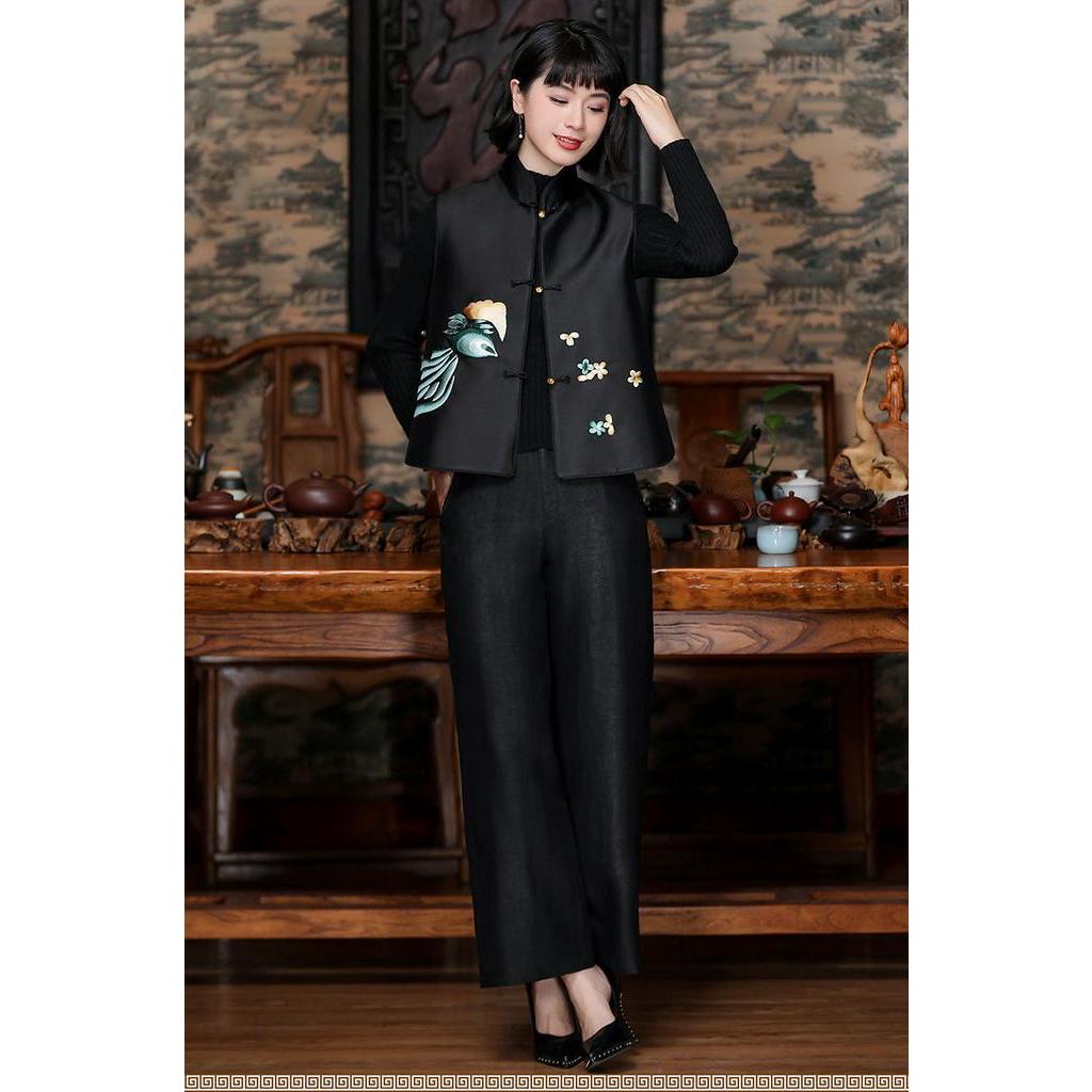 Áo Khoác Giả Lụa Dáng Rộng Thêu Họa Tiết Phong Cách Trung Hoa Cổ Điển Thời Trang Cho Nữ