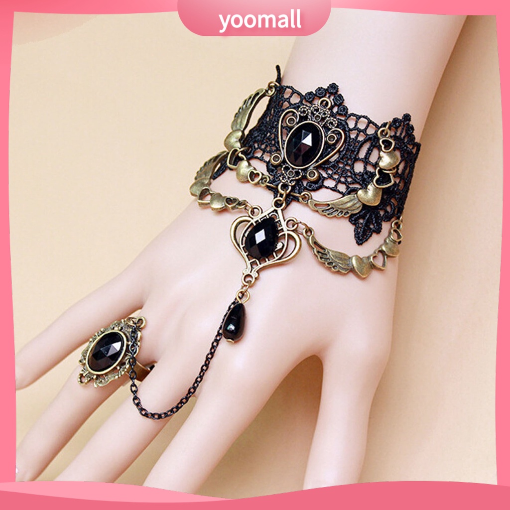 Trang Sức Vòng Tay/Vòng Tay Bằng Ren Màu Đen Đính Đá Quý Nhân Tạo Phong Cách Gothic Punk Dành Cho Nữ